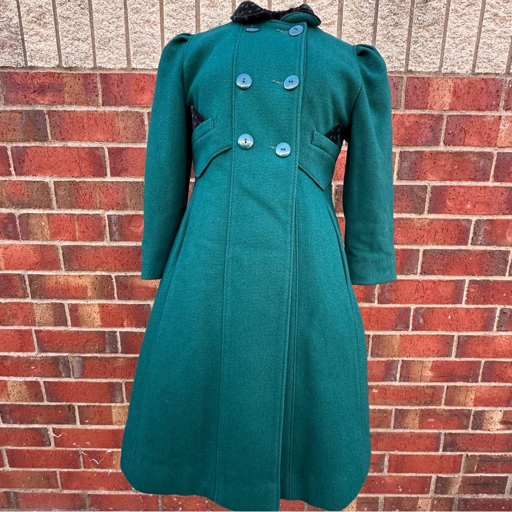 Rothschild Teal Double-Breasted Pea Coat Wool-Blend Holiday VTG Button-Back 6